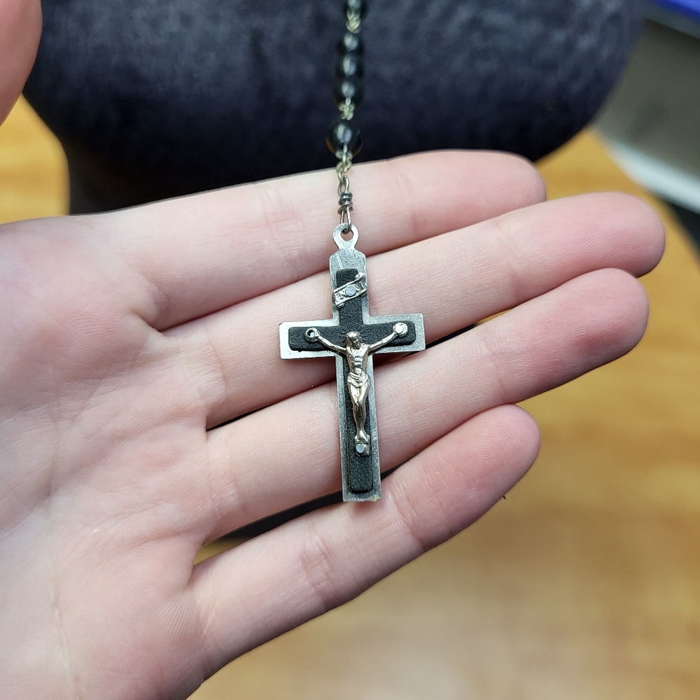 Black Bead Rosary Necklace